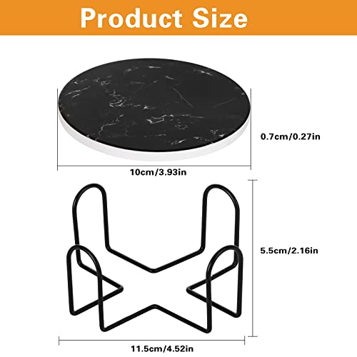 Drink Coasters with Holder Absorbent Ceramic Coasters Set of 6 Black Marble Style