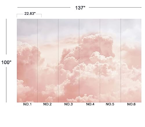 Pink Clouds wall Mural Wallpaper for Bedroom 137" x 100" (95.12 Sq Ft)