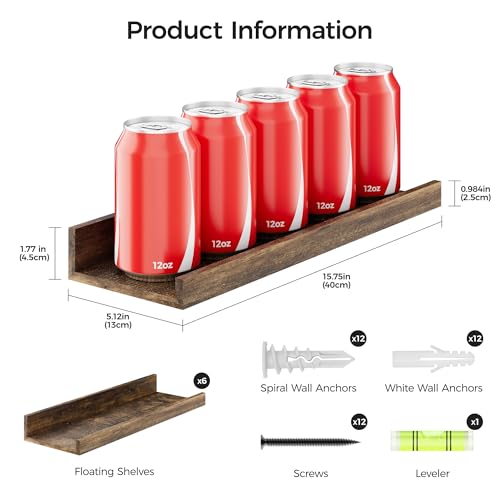 Floating Shelves for Wall Decor and Storage (6 Count)