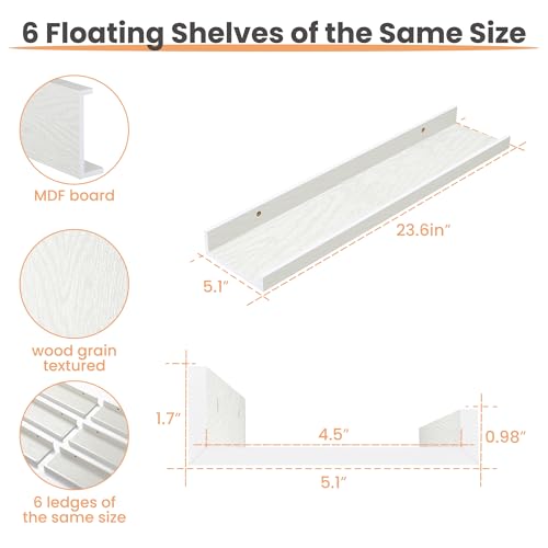 Floating Shelves for Wall Decor and Storage (6 Count)