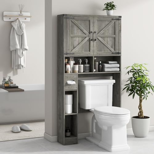 Over The Toilet Storage Cabinet with 2 Barn Doors