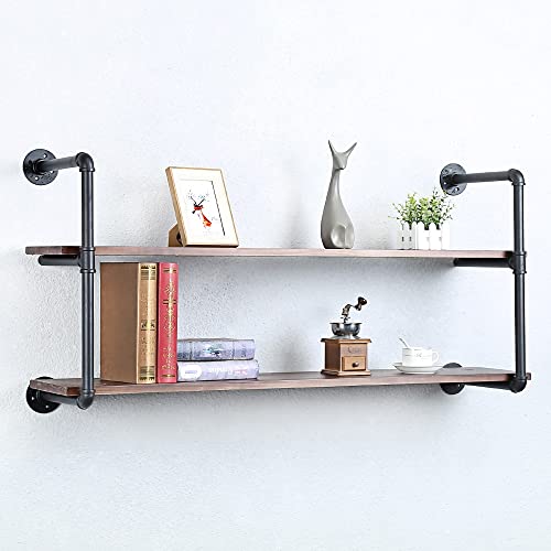 Industrial Pipe Shelves With Wood Planks