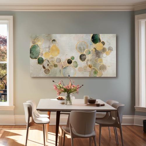 Gold Round Wall Art Neutral Beige Modern Canvas Wall Print 24"x48" Geometric Wall Decor Poster Print Abstract Wall Art for Living Room Dining Room