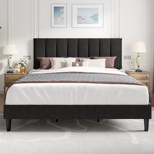 King Size Bed Frame with Upholstered Headboard