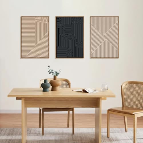 Large Abstract Textured Line Framed Canvas Wall Art (3 Count)