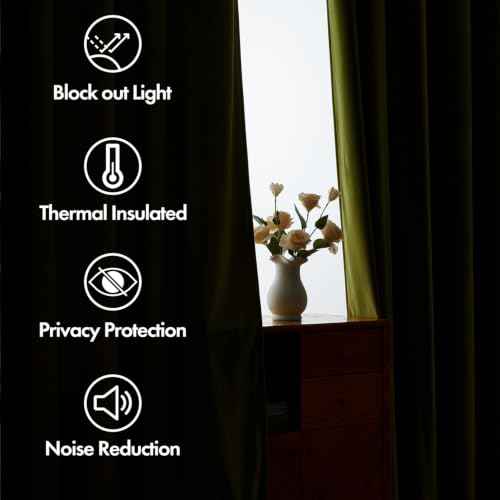 Moss Green Velvet Pinch Pleat Blackout Curtains W52 X L90 Inches