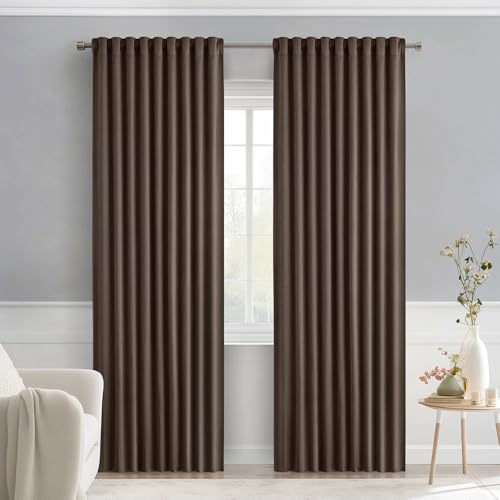 Chocolate Brown Back Tab Blackout Curtains 52"x72" Long 2 Panels Set (2 Count)