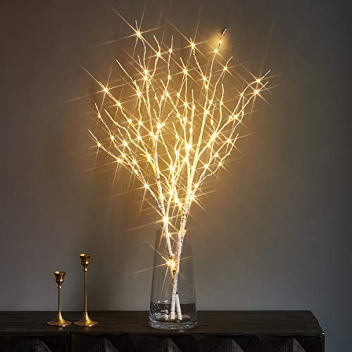 Lighted White Twig Branches 32IN 100 LED with Timer Battery Operated