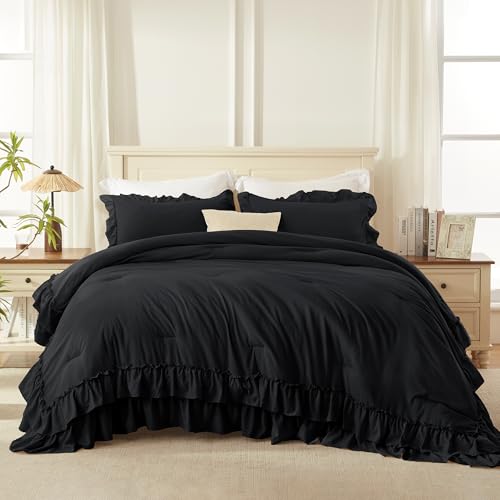 Black Super King Plus Ruffle Comforter Set