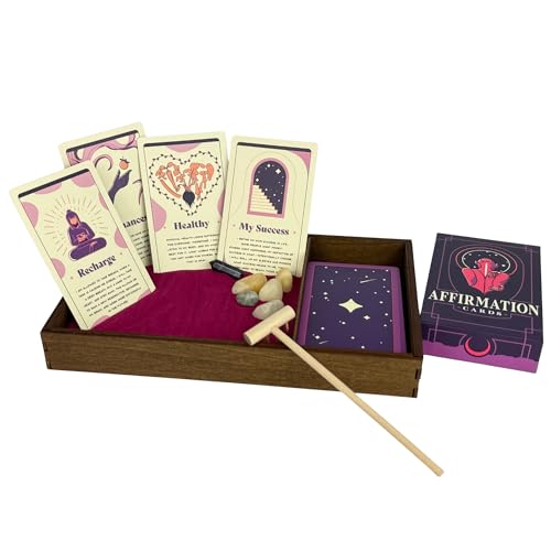 Wooden Zen Garden with Daily Affirmation Cards for Women and Men
