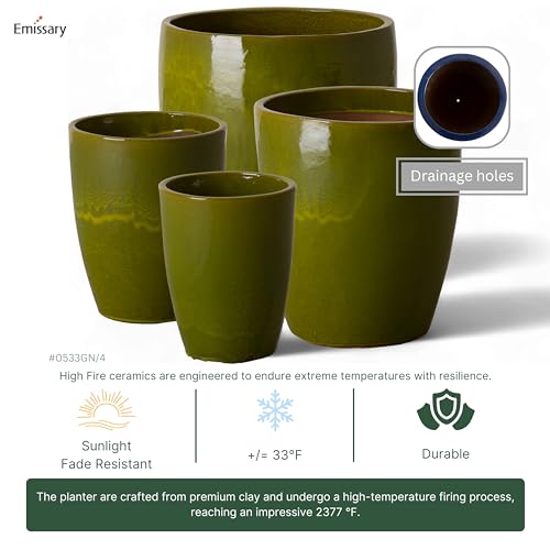 Emissary Bullet 9.5 in. Green Ceramic Round Planter