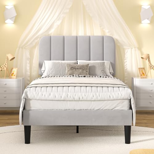 Twin Size Bed Frame with Upholstered Headboard
