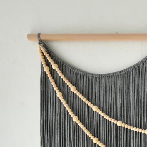 Large Macrame Wall Hanging Grey Boho Wall Art Beaded Decor 57"W*39"L