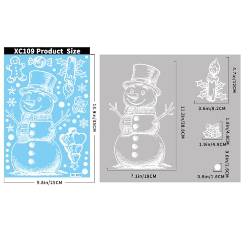 Christmas Window Clings for Glass 2 Sheet White Window Decals with Snowman Xmas Tree Designs Window Stickers Cute Windows Cling for Winter Party Supplies Home School Office Glass Decorations (2 Count)