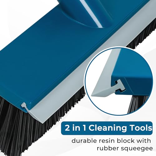 Stiff Bristle Deck Brushes for Scrubbing Heavy Duty with Rubber Scrape Squeegee