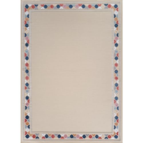 Outdoor Rug 4x6 Modern Bordered Area Rugs for Indoor and Outdoor Patio Easy to Clean Non Shedding Living Room Porch Garden Washable Outside Carpet