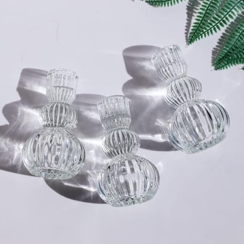 Clear Ribbed Candlestick Holders 4.3" H Set of 6 for Wedding Table (6 Count)