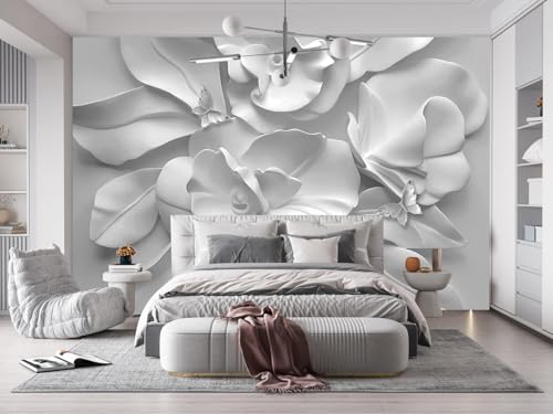 3D Gray Peony Floral Wallpaper Mural Peel and Stick for Bedroom