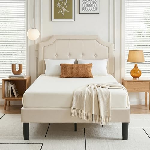 Twin Size Bed Frame with Fabric Upholstered Headboard