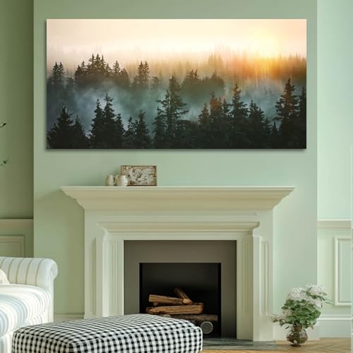 Canvas Wall Art Sunrise Forest Nature Painting Wall Decor for Bedroom Living Room Office Home Decor Wall Art 48x24 Inches (40 Count)