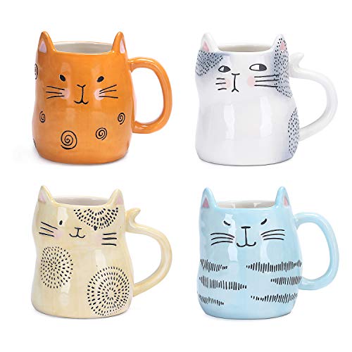 Cartoon Cat Coffee Mugs Set of 4 (4 Count)