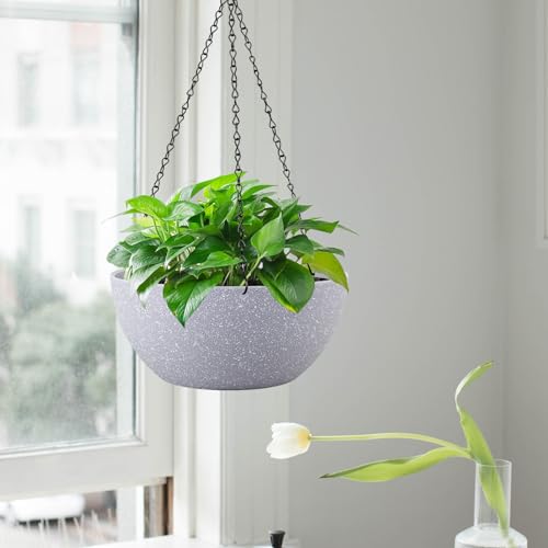 13 inch Large Hanging Planters Plant Pots for Outdoor Indoor Plants with Drainage Holes and Chain (2 Count)