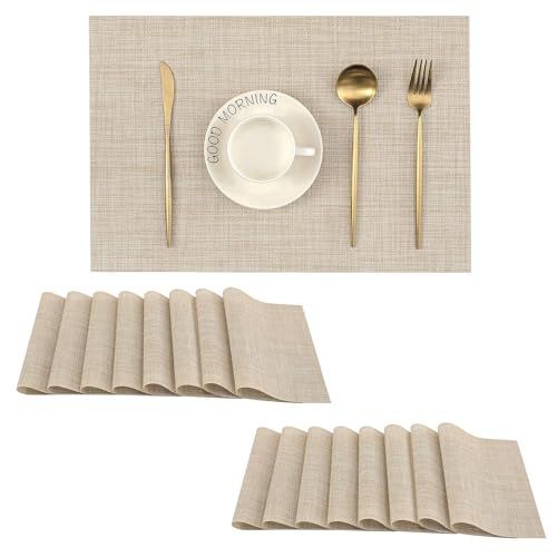 Woven Vinyl Beige Placemats Set of 16 (14 Count)