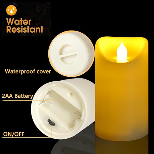 Outdoor Battery Operated Flameless Candles with Remote Timer Waterproof Flickering Plastic Electric LED Pillar Lights for Lantern Patio Garden Wedding Party Decorations 3x5 Inches 2 Pack (2 Count)