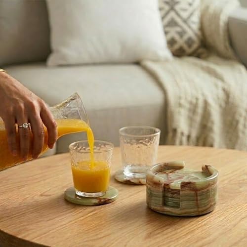 Round Marble Coasters Set of 6 with Holder