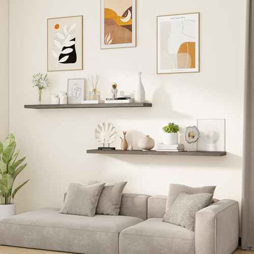 Elm Wood Floating Shelf 55x8” Set of 1