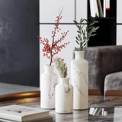 White Marble Look Vases Home Decor (3 Count)