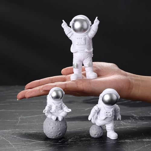 Silver White Astronaut Figurines Statue Set of 4 (4 Count)