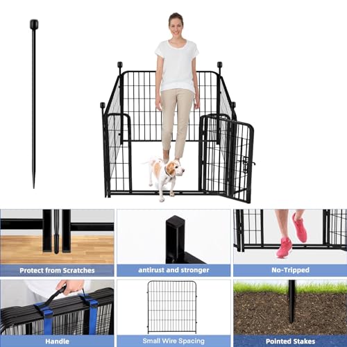 32 in(H) Garden Fences and Borders,1 Gate+3 Panels Dog Fence Outdoor for Yard, Heavy Duty Iron Metal Animal Barrier Fence, Camping Fence, Flower Garden Fencing,Total 8.9 Ft(L), Black (24 Sq Ft)