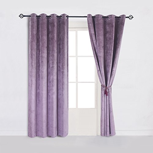 Super Soft Luxury Room Darkening Velvet Set of 2 Lavender Flannel Blackout Curtains Panel Drapes Grommet