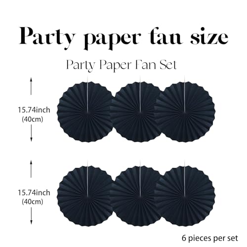 Black Party Decorations Black Hanging Paper Round Fans Set DIY 16in