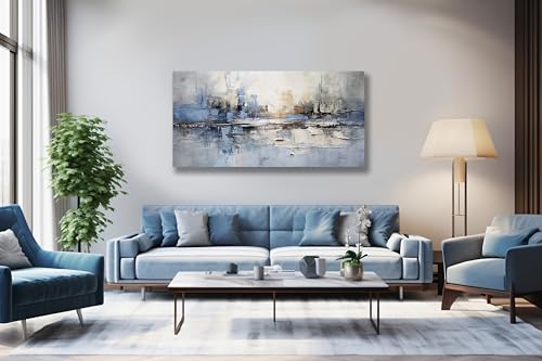 Abstract Wall Art Wall Decor Blue and Gray White Modern Canvas Wall Paintings Abstract Artwork for Living Room Bedroom Bathroom Office Home Decor Can Be Hung Directly 20"x 40"