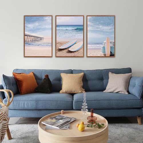 KAlRNE Neutral Retro Beachy Framed Coastal Beach Wall Art Set (3 Count)