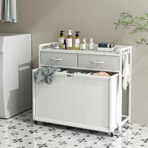 Laundry Hamper Laundry Basket with 3 Section Pull