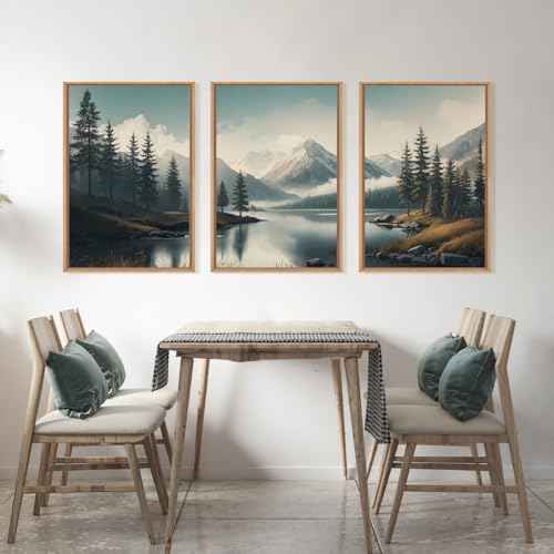 Large Mountain Misty Forest Framed Canvas Wall Art