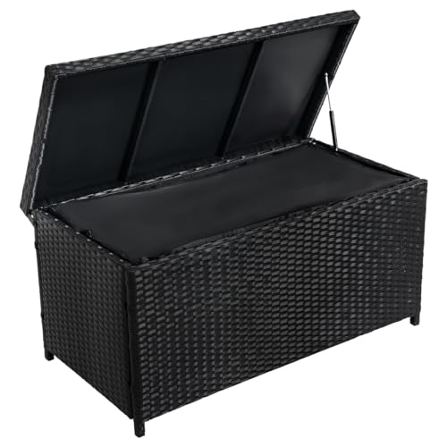 Sundale 70 Gallon Black Rattan Deck Storage Box with Hinged Lid