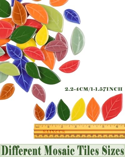 200g Mixed Sizes Leaves Mosaic Tiles for Craft Bulk (50 Count)