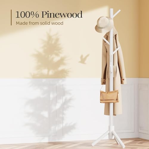 Solid Wooden Coat Rack Freestanding with 8 Hooks
