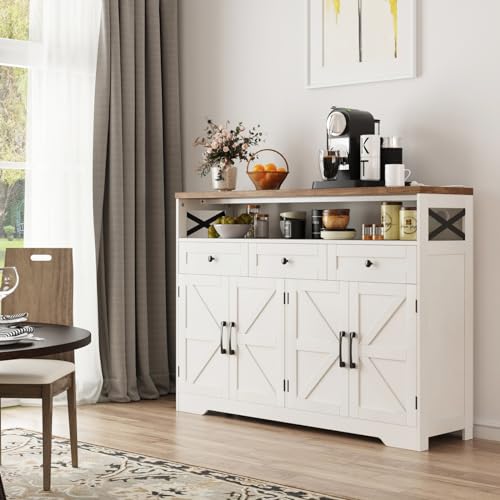 Farmhouse Buffet Cabinet with Drawers & Open Shelf