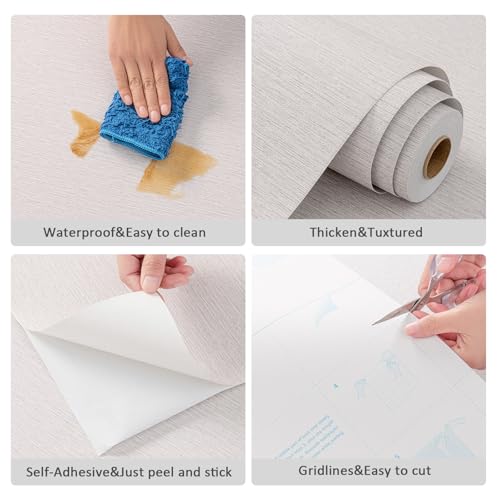 Grasscloth Peel and Stick Wallpaper 20.8"x394" Gray Thick Fabric Textured Linen Classic Faux Grassweave Neutral Removable Wallpaper Vinyl Film Roll for Home Use (56.7 Sq Ft)