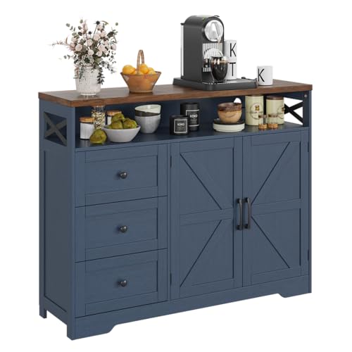 Farmhouse Buffet Cabinet with Drawers & Open Shelf