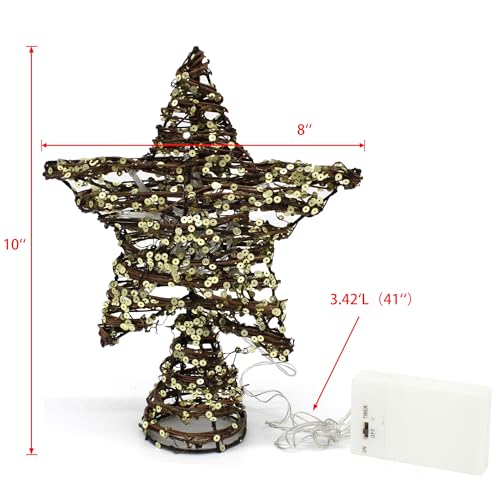 Rattan Star Christmas Tree Topper with LED Lights