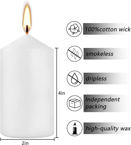20 Pcs Bulk Long Burning Wax Pillar Candles 2" x 4" Dripless Unscented Smokeless for Wedding Party Spa Lantern Fireplace Home (20 Count)