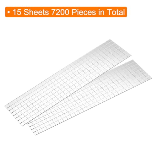 15 Sheet 7200 Pieces Self Adhesive Mirror Mosaic Tiles 5x5mm Small Square Mirror Tiles Sticker Disco Ball Stickers Mini Glass Tiles for DIY Craft Party Home Decoration (7200 Count)