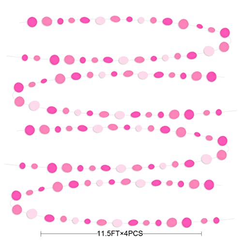 Hot Pink Party Decorations Circle Dots Garland Rose Pink White Hanging Paper Polka Dots Streamer for Birthday Bachelorette Engagement Wedding Bridal Shower Anniversary Party Supplies