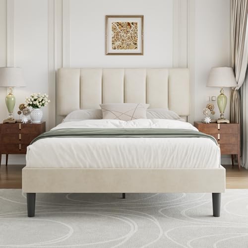 Queen Size Bed Frame with Upholstered Headboard